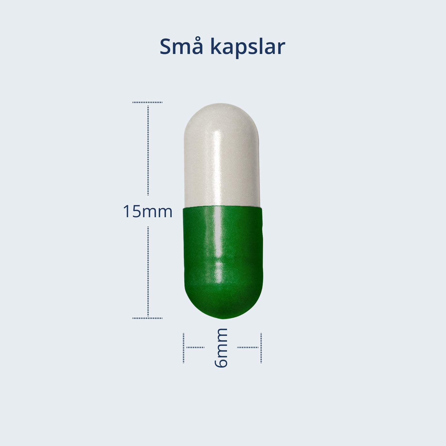 En liten kapselstorlek på 15 mm x 6 mm